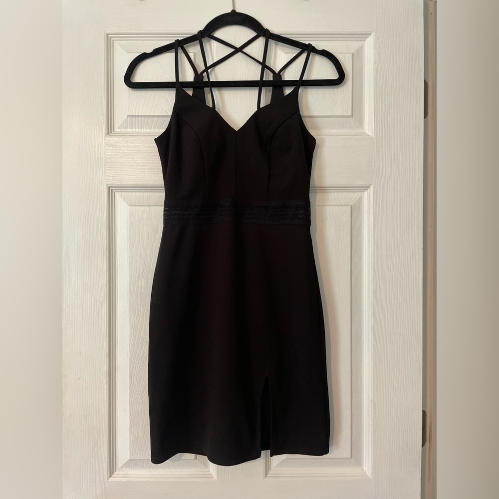 Black dress with crossed straps